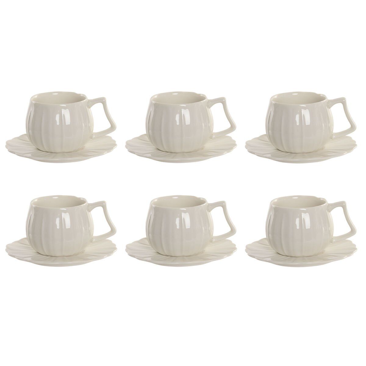 Juego de 6 Tazas con Plato Home ESPRIT Blanco Porcelana 120 ml