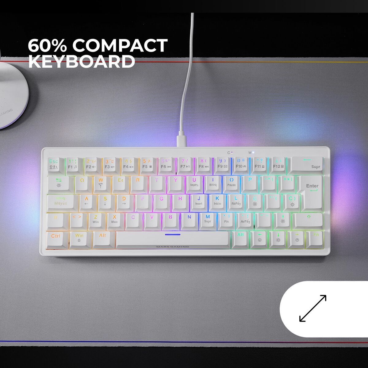 Teclado Gaming Mars Gaming MKMINIPROWBES Qwerty US Blanco