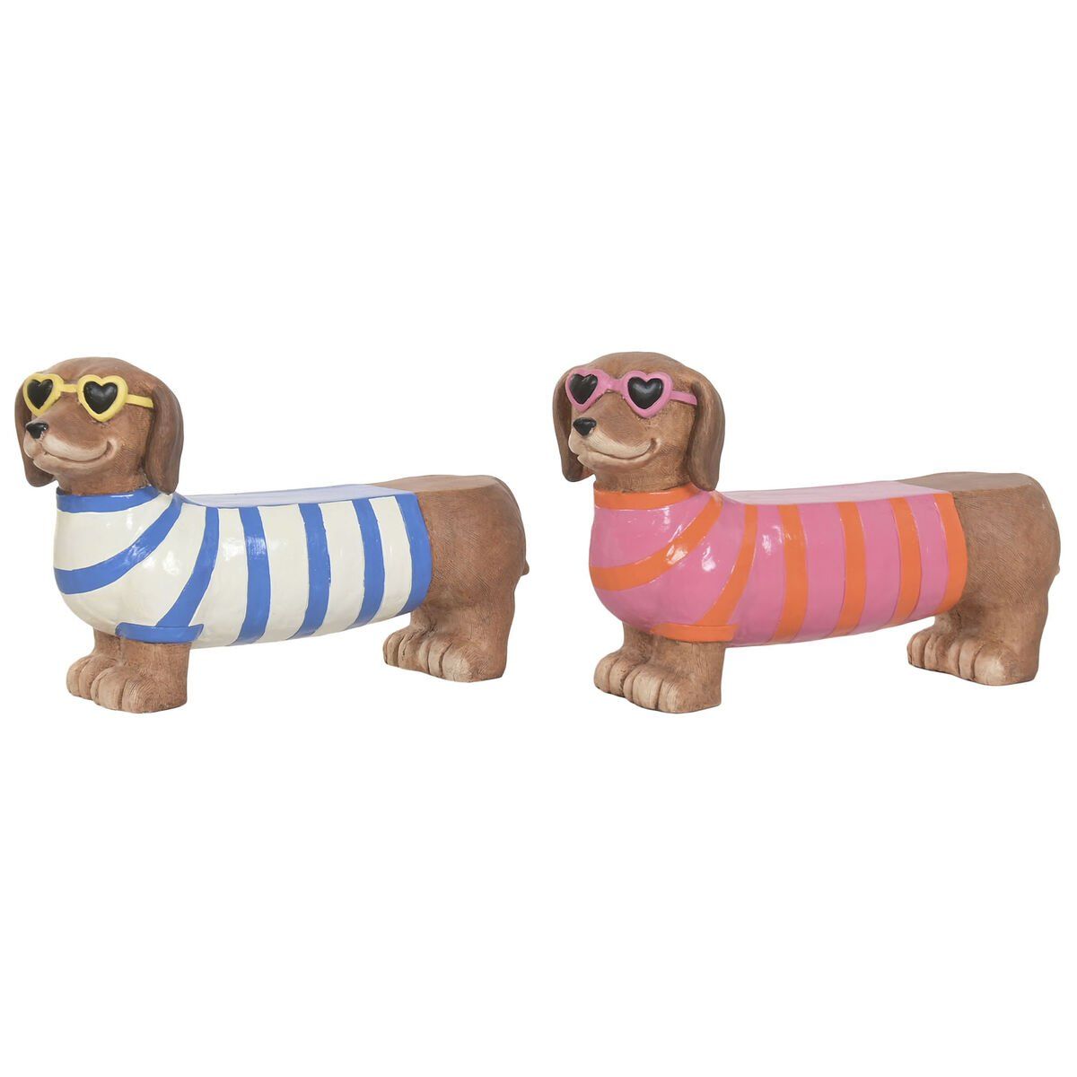 Figura Decorativa Home ESPRIT Azul Naranja Perro Mediterráneo (2 Piezas) (2 Unidades)