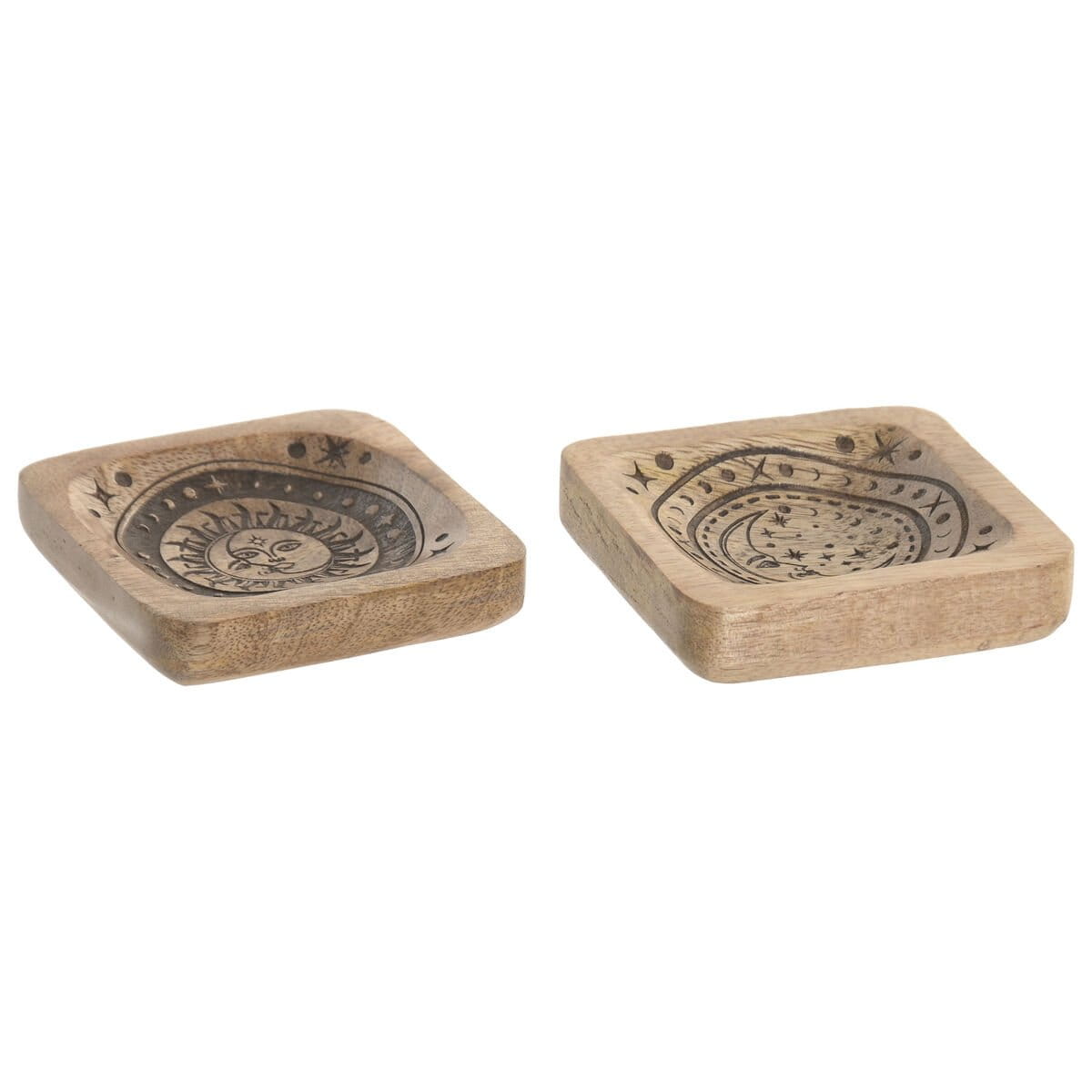 Vaciabolsillos Home ESPRIT Marrón Madera de mango 9,5 x 9,5 x 2 cm (2 Unidades)