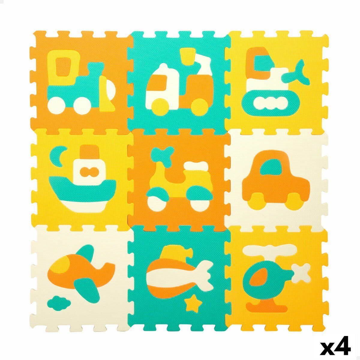 Alfombra de Puzzle Colorbaby Multicolor Plástico EVA 90 x 90 cm Vehículos 9 Piezas (4 Unidades)