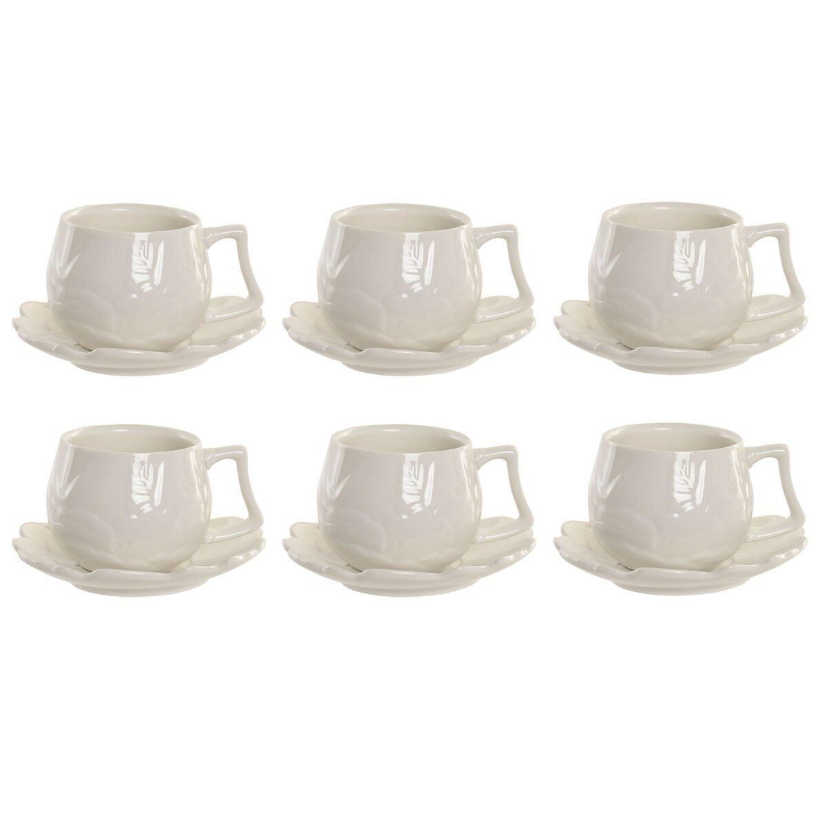 Juego de 6 Tazas con Plato Home ESPRIT Blanco Porcelana 120 ml