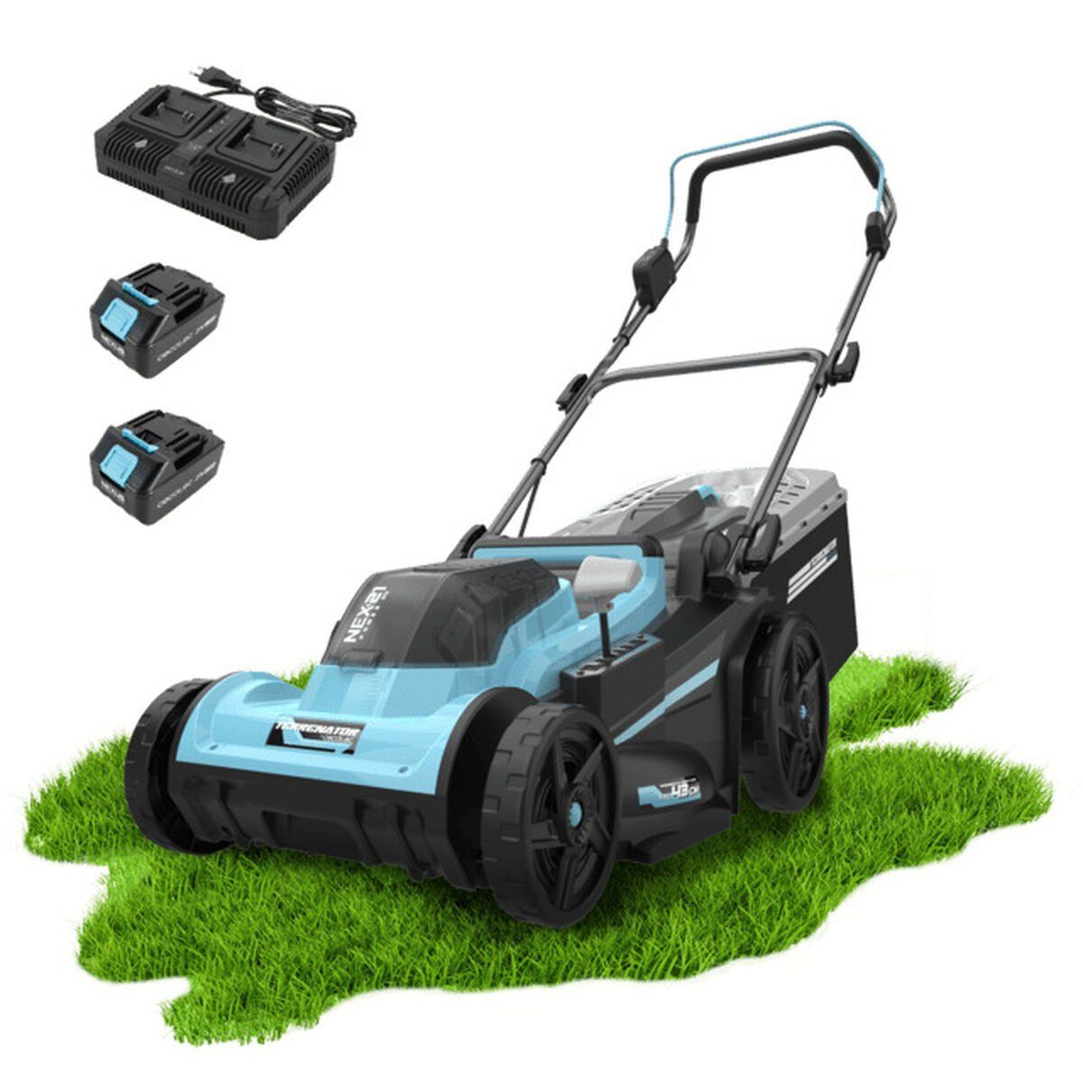 Cecotec Cortacésped de batería Brushless E7 Liberty Z Plus 20V 43cm 45L 3en1 azul