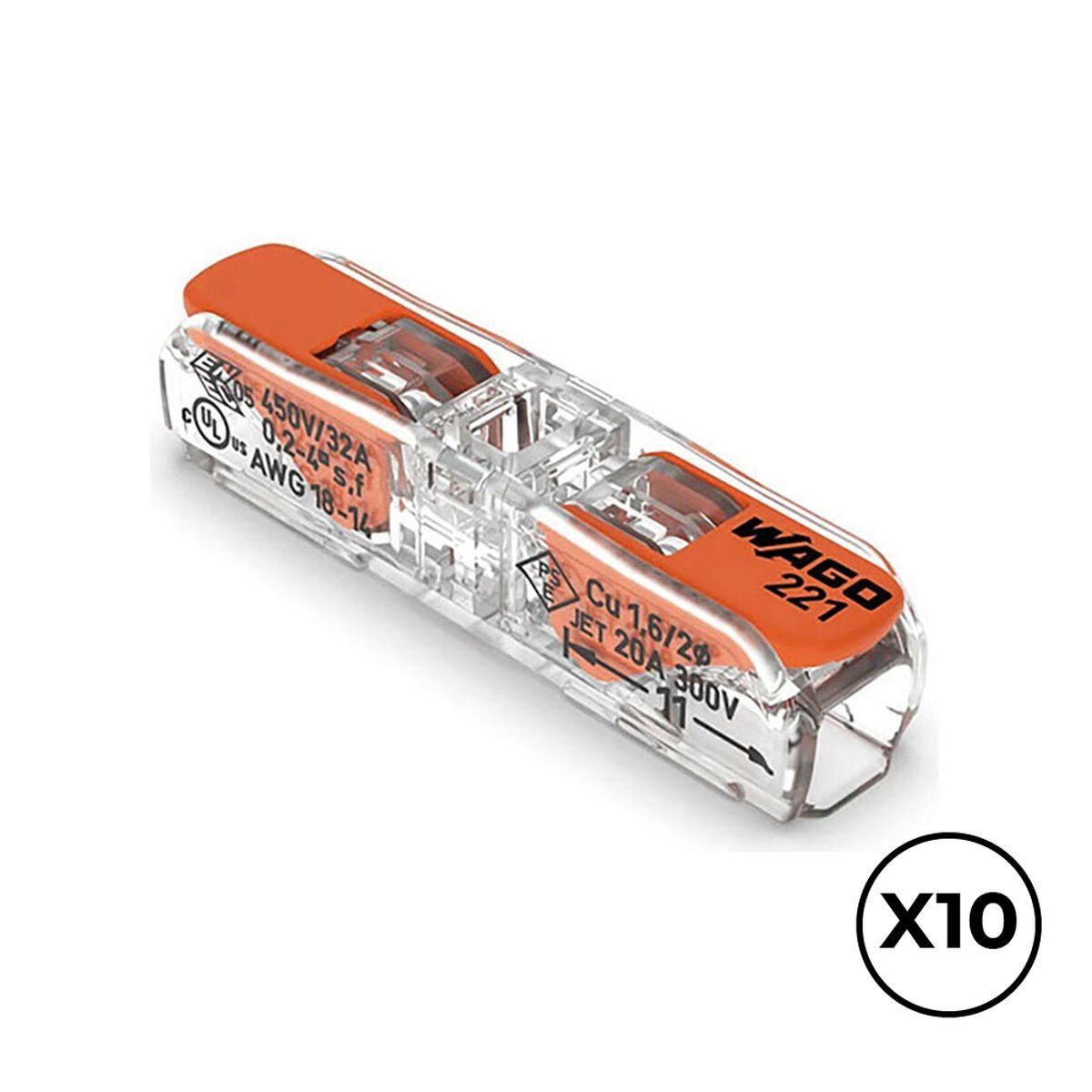 Conector rápido Wago 8,1 x 35,5 x 8,9 mm 4 mm 450 V Conexiones x 2 (10 Unidades)