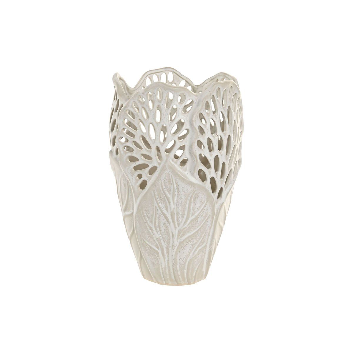 Jarrón Home ESPRIT Blanco Cerámica Hoja de planta 23 x 23 x 36 cm