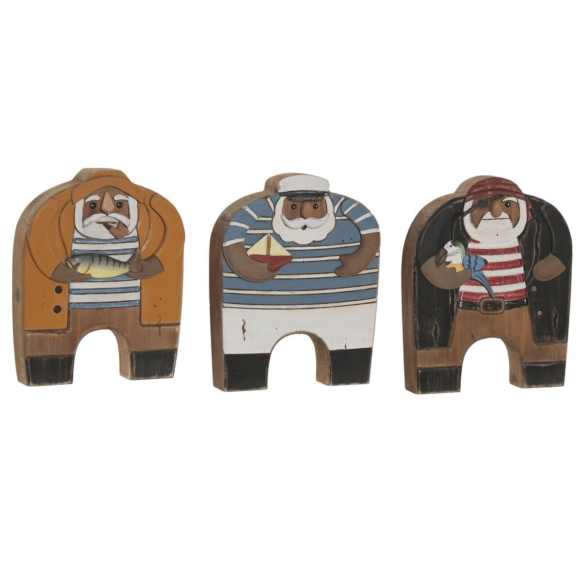 Figura Decorativa Home ESPRIT Azul Naranja Natural Marinero (3 Unidades)