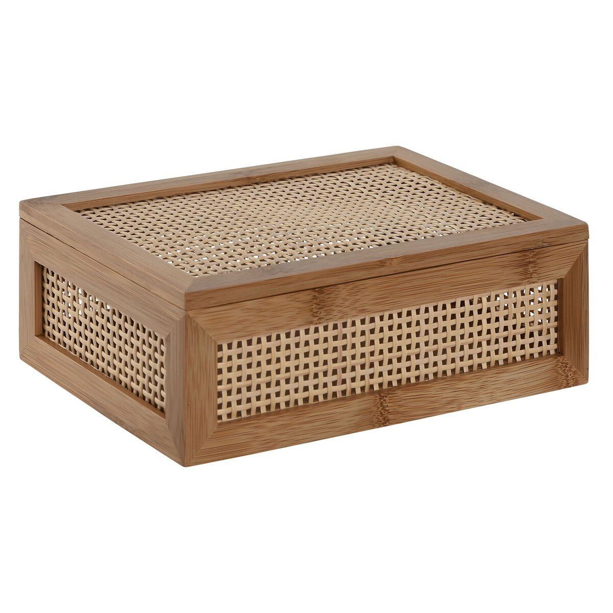 Caja-Joyero Home ESPRIT Natural Bambú Ratán 23 x 15 x 8 cm (10 Piezas)