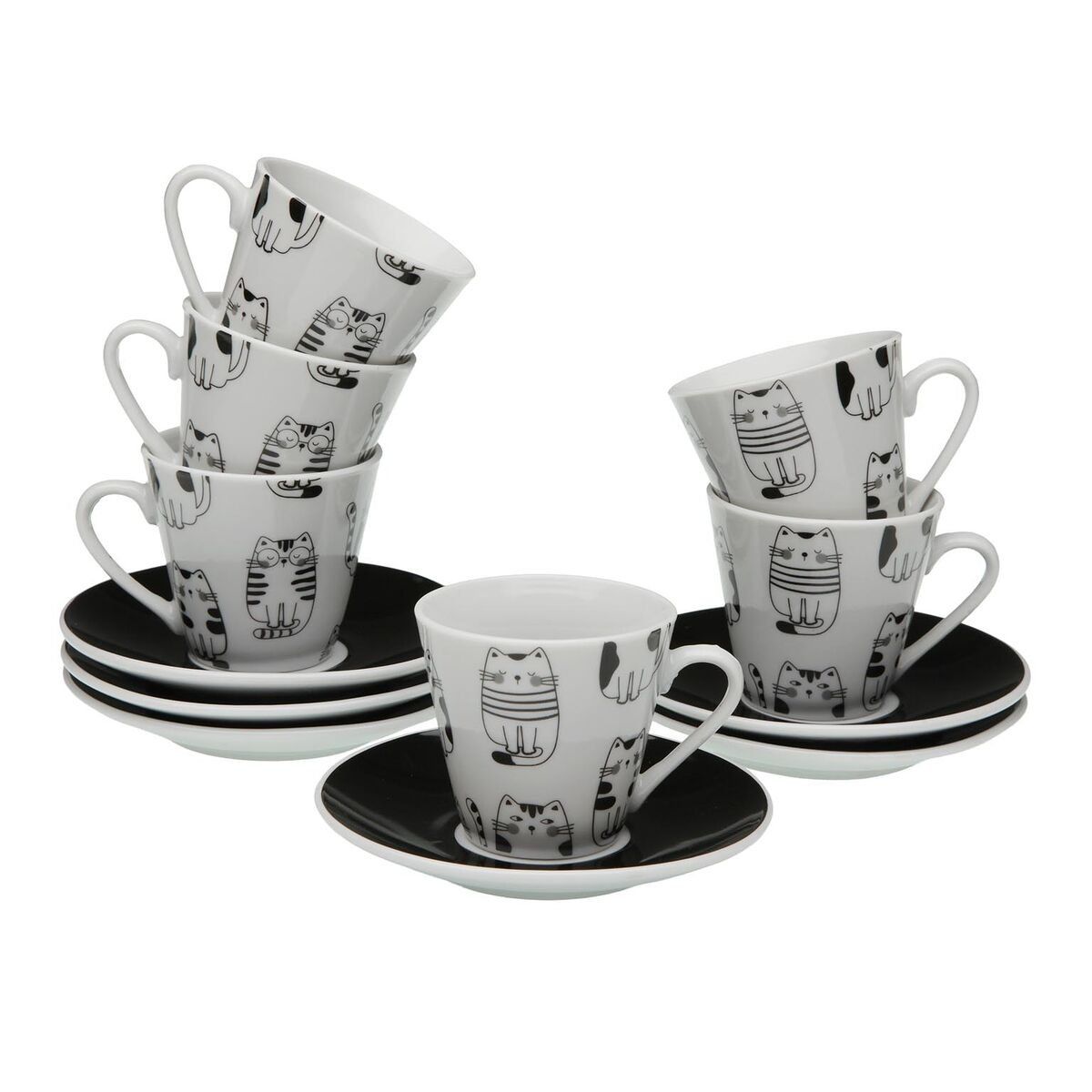 Juego de 6 Tazas con Plato Versa Porcelana Gato
