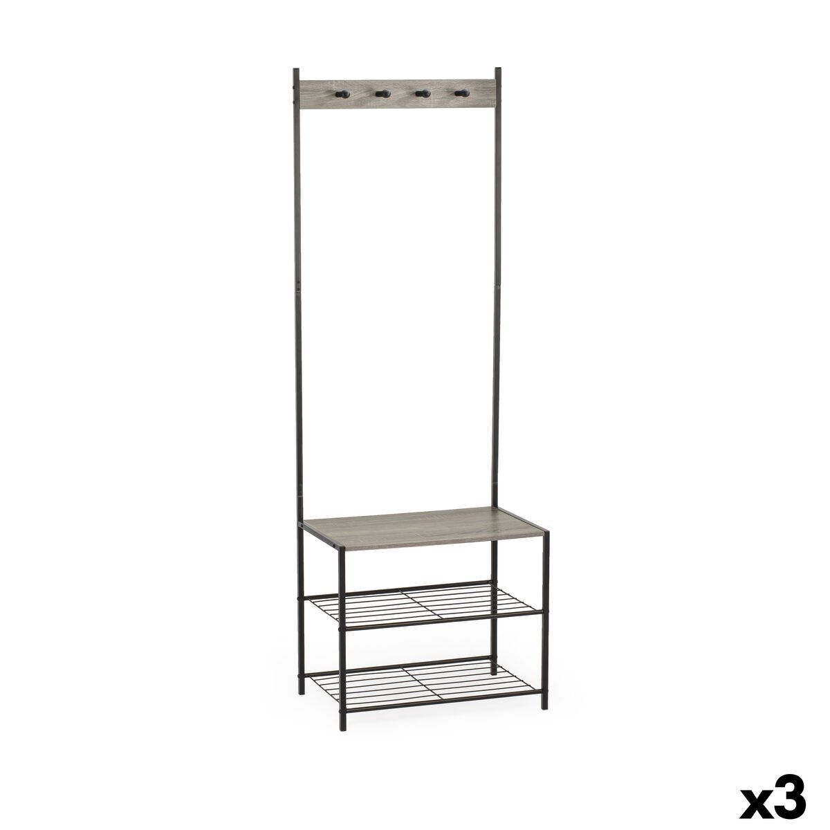 Perchero con Balda MobleKit Negro Gris Madera Metal 160 x 40 x 175 cm (3 Unidades)