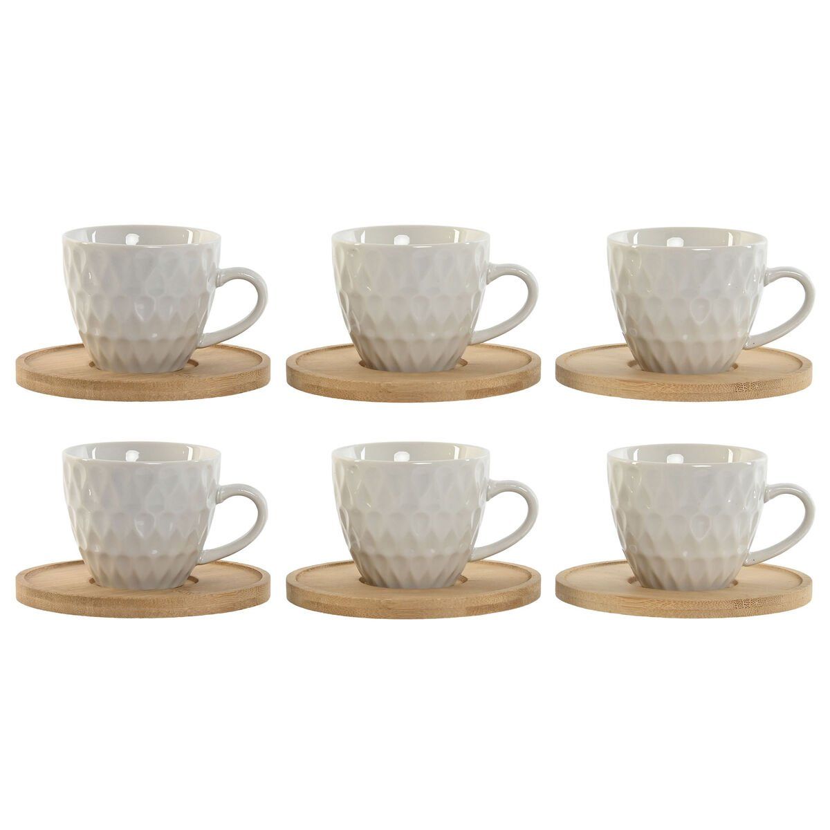 Juego de 6 Tazas con Plato Home ESPRIT Blanco Bambú Porcelana 90 ml