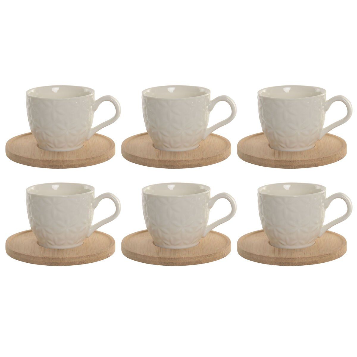 Juego de 6 Tazas con Plato Home ESPRIT Blanco Bambú Porcelana 90 ml