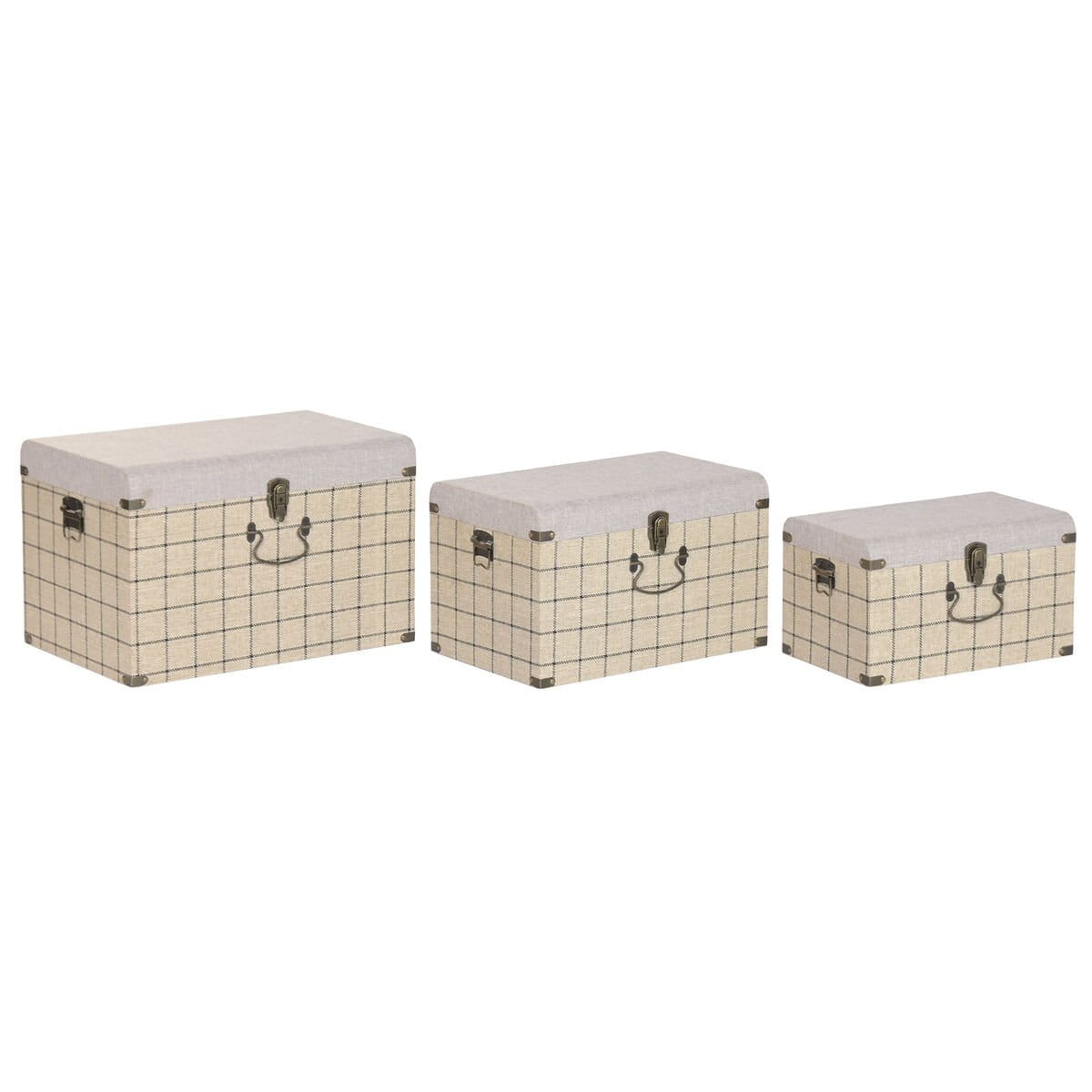Juego de Baúles Home ESPRIT Negro Beige Poliéster Madera Scandi 60 X 40 X 38 CM (3 Unidades)