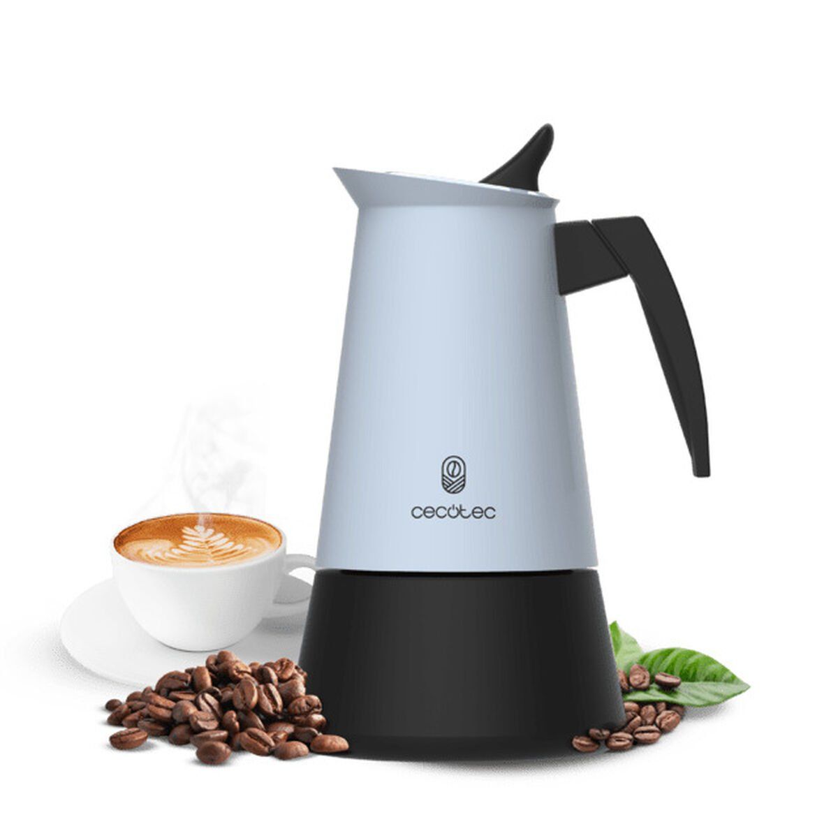 Cecotec Cafetera Italiana Acero Inoxidable Piccolina 900 Azul 10 Tazas Mango Ergonómico