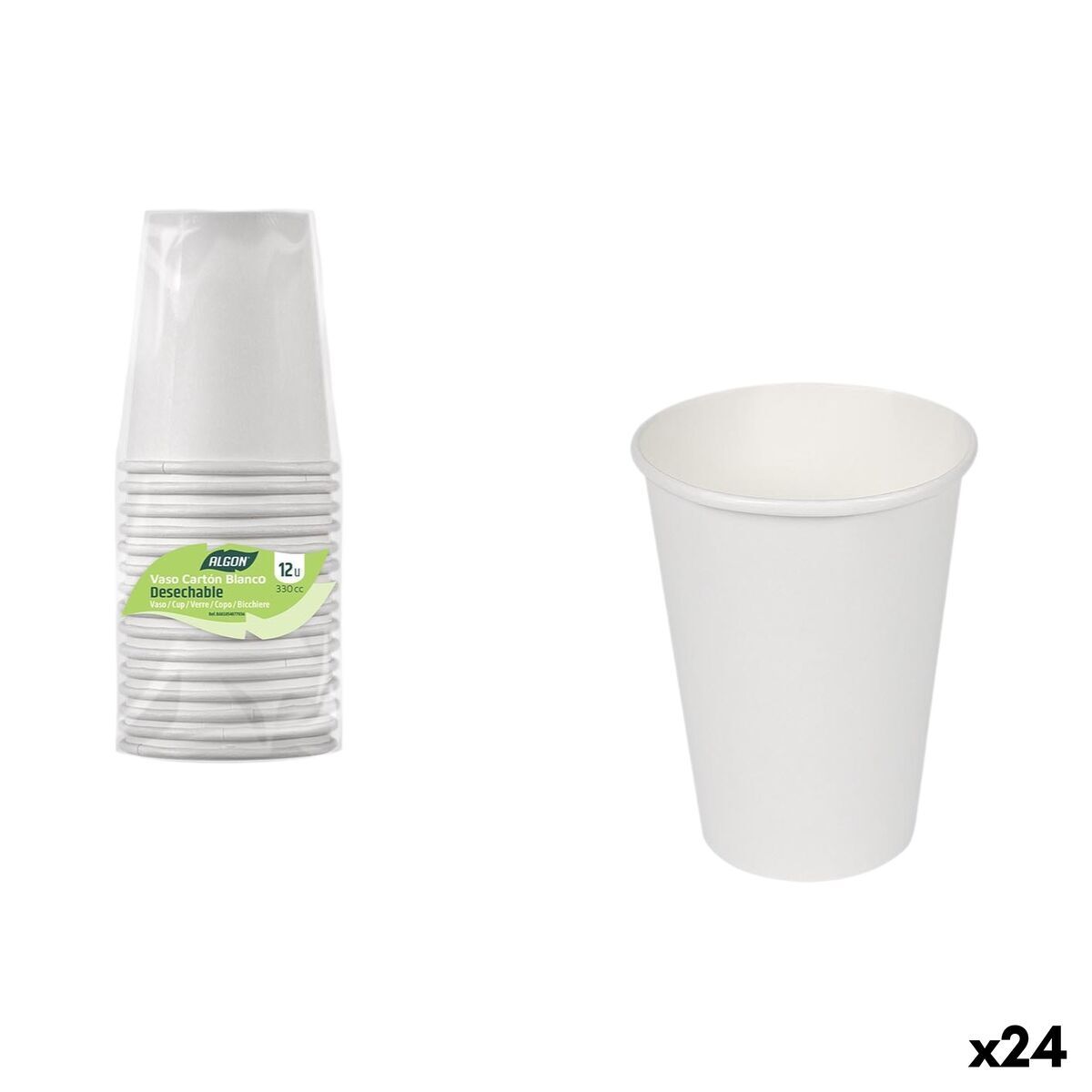 Set de Vasos Algon Blanco Cartón 330 ml 12 Piezas (24 Unidades)