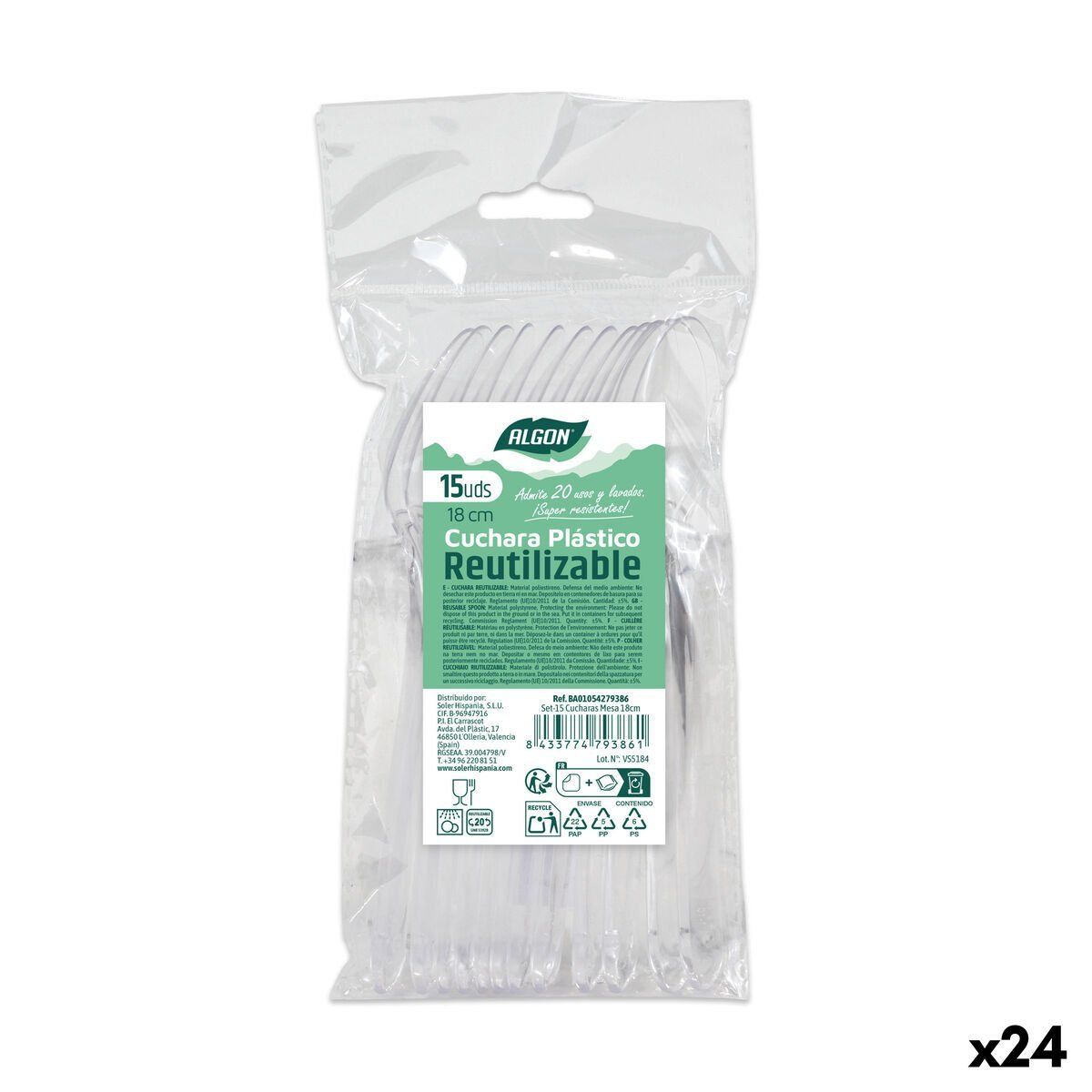 Set de cucharas reutilizables Algon Transparente 18 cm 15 Piezas (24 Unidades)
