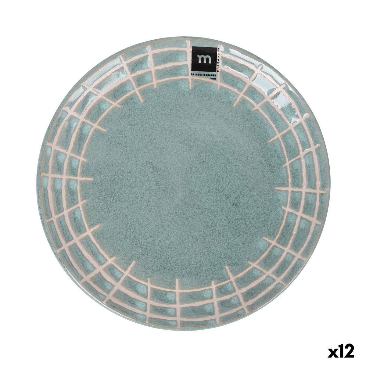 Plato Llano La Mediterránea Cuadric Cerámica Ø 21 cm (12 Unidades)