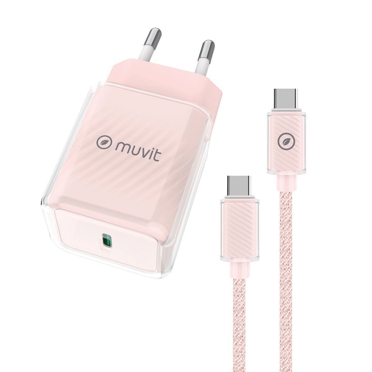 Cargador de Pared + Cable USB-C Muvit for Change Glass GaN Rosa