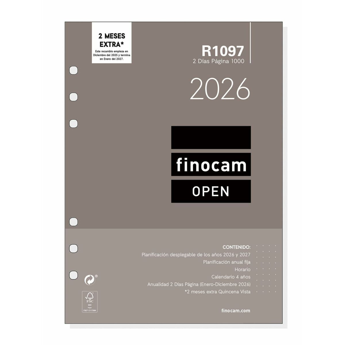 Recambio para Agenda Finocam OPEN R1097 2026 15,5 x 21,5 cm