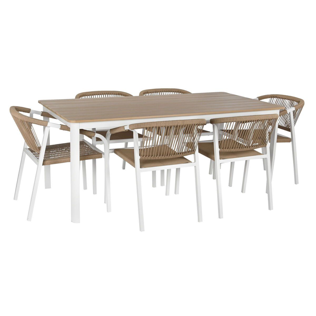 Conjunto de Mesa con 6 Sillas Home ESPRIT Blanco Natural 180 x 90 x 75 cm