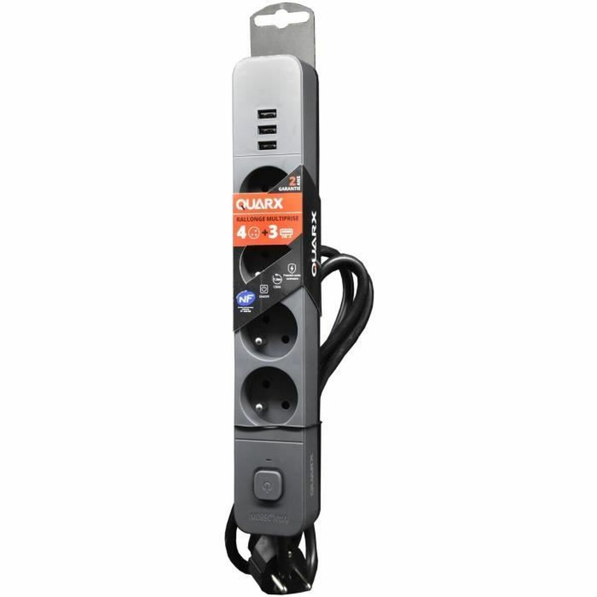 Regleta Enchufes 4 Tomas con interruptor QUARX (3 m)