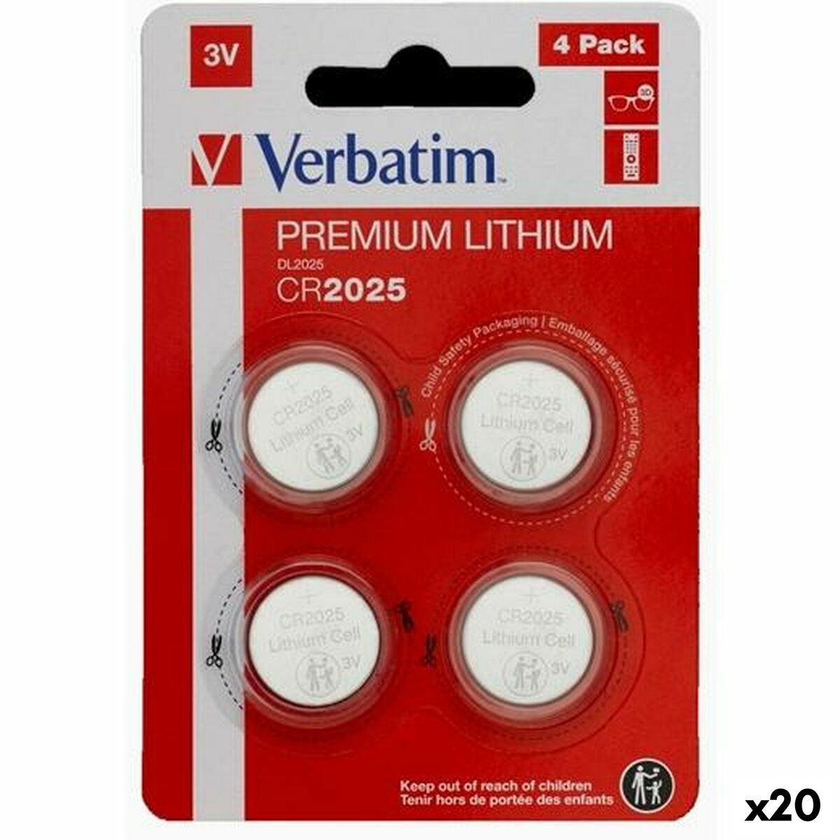 Pilas de Botón de Litio Verbatim 3 V CR2025 4 Piezas (20 Unidades)