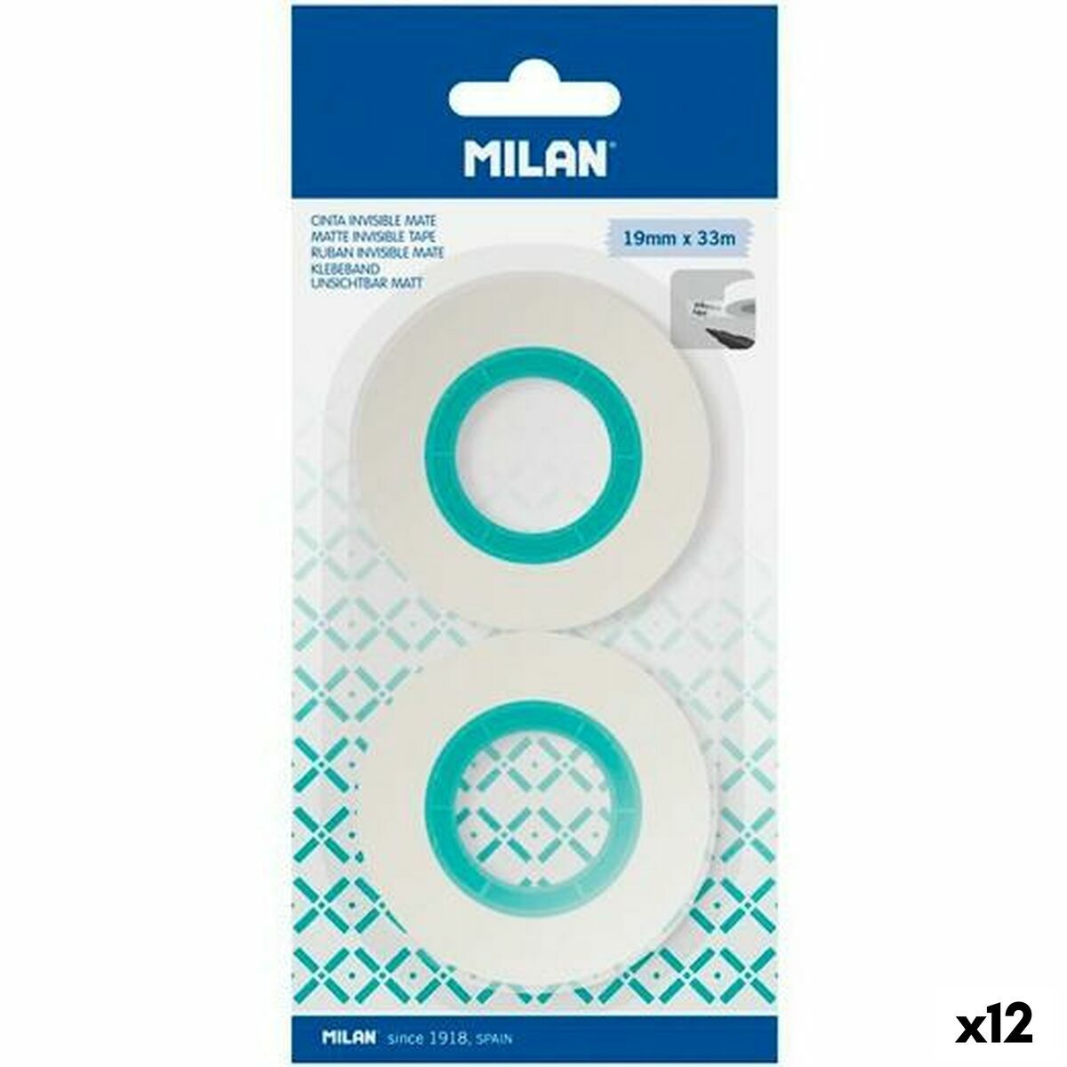 Set de Cintas Adhesivas Milan Transparente 19 mm x 33 m 2 Piezas (12 Unidades)