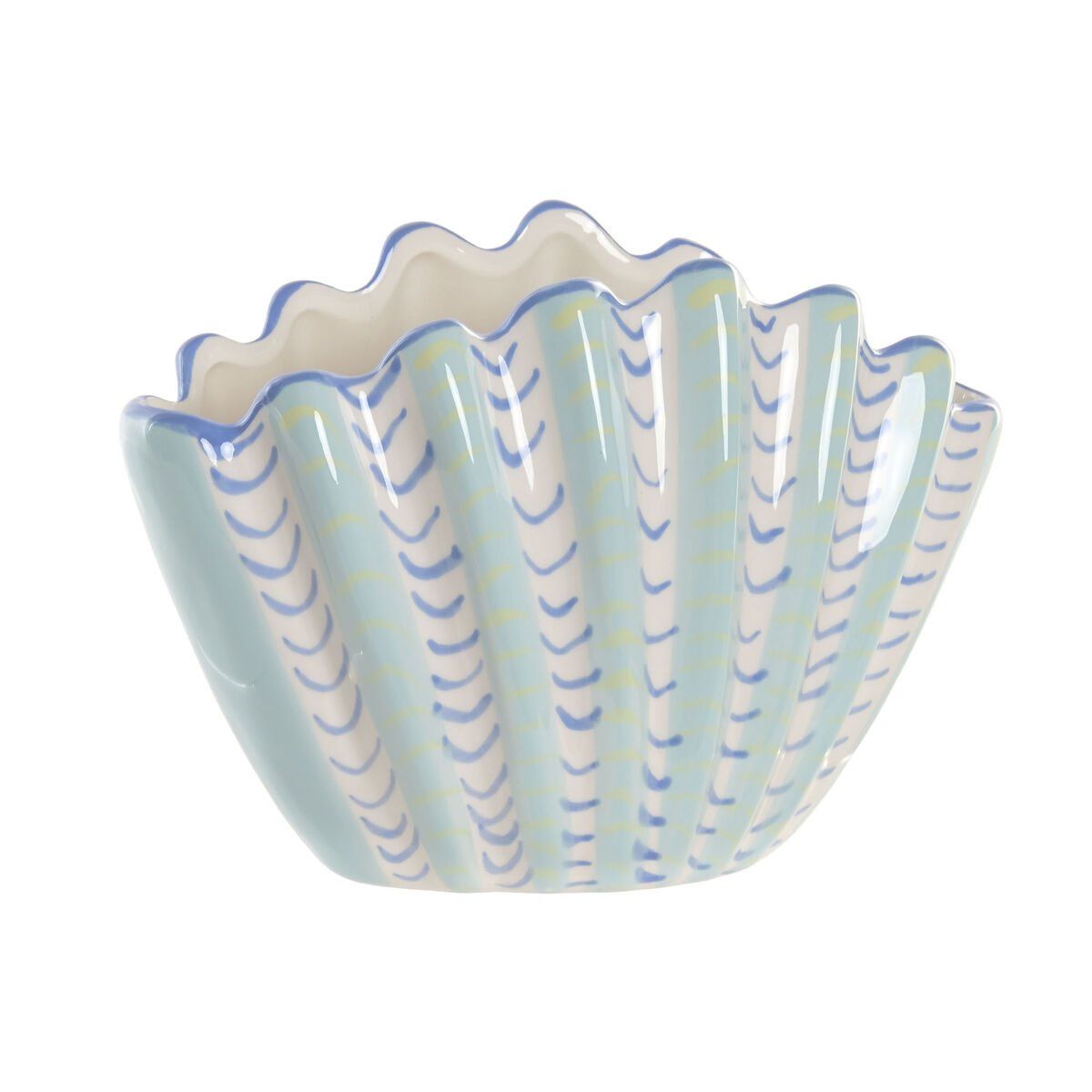Jarrón Home ESPRIT Azul cielo Gres Concha Mediterráneo 22 X 11,3 X 15 CM