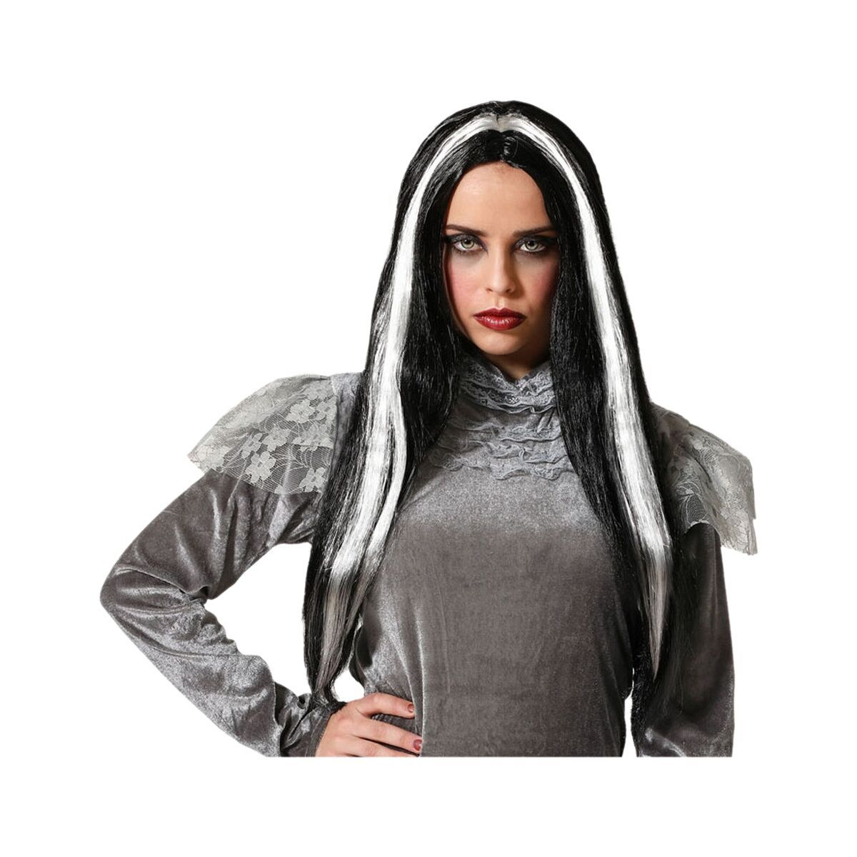 Peluca Blanco Negro Vampiro 60 cm