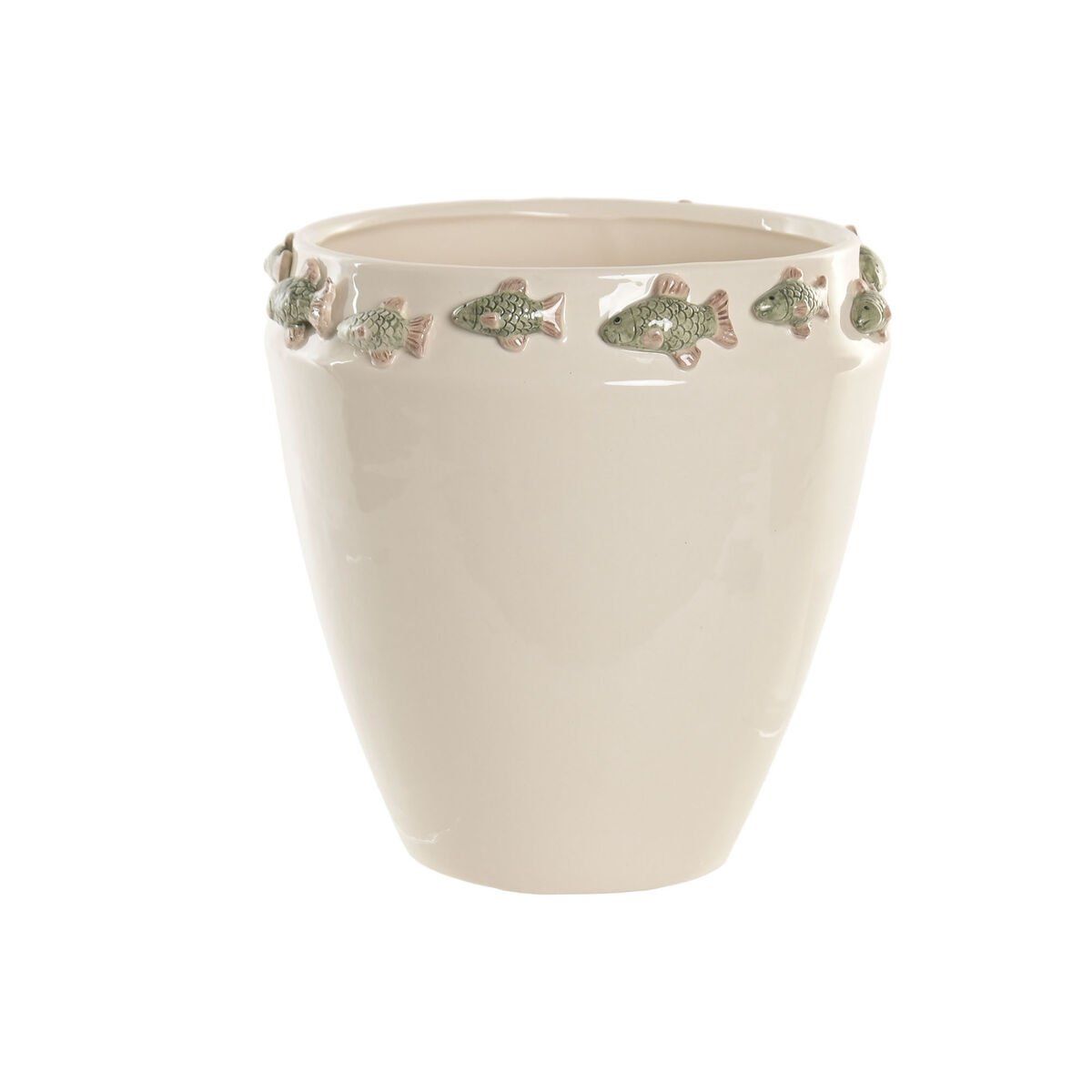 Jarrón Home ESPRIT Verde Crema Cerámica Mediterráneo 25 X 25 X 25,5 CM