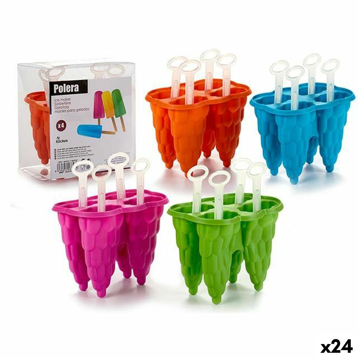 Molde para Helados Azul Verde Naranja Fucsia Plástico 8,5 x 12,5 x 12 cm 12 x 13 x 8,5 cm (24 Unidades)
