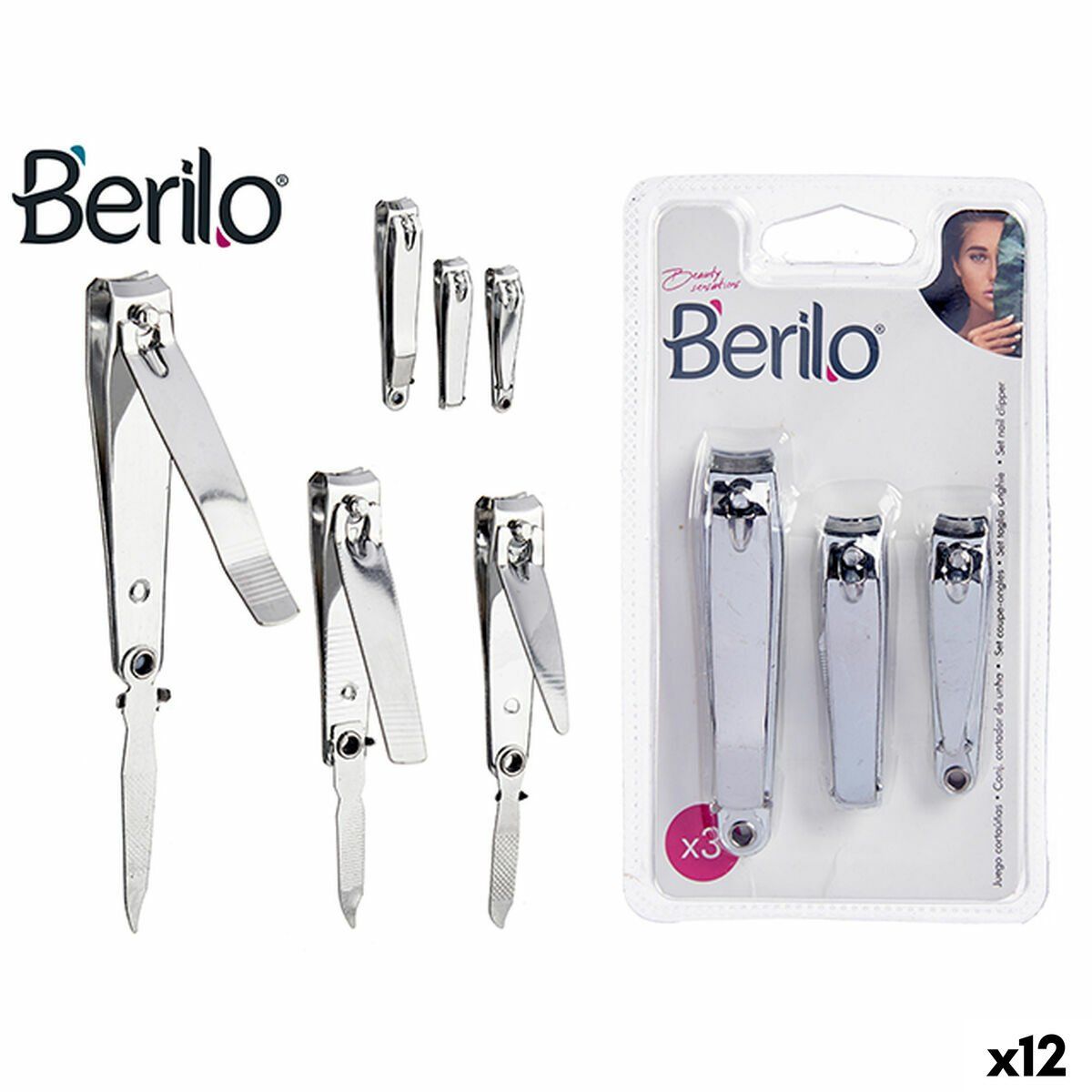 Cortauñas Berilo Plateado Metal (12 Unidades)