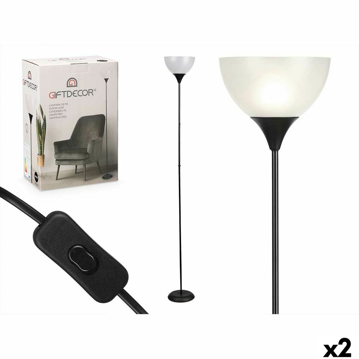 Lámpara de Pie Gift Decor Blanco Negro 60 W 220-240 V 22 x 185 x 22 cm (2 Unidades)