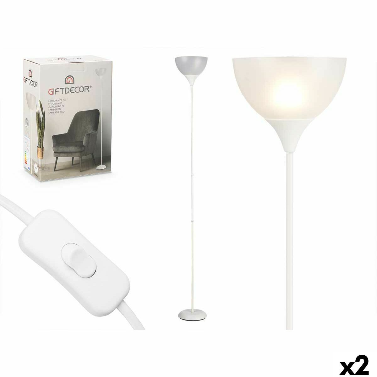 Lámpara de Pie Gift Decor Blanco 60 W 220-240 V 22 x 185 x 22 cm (2 Unidades)