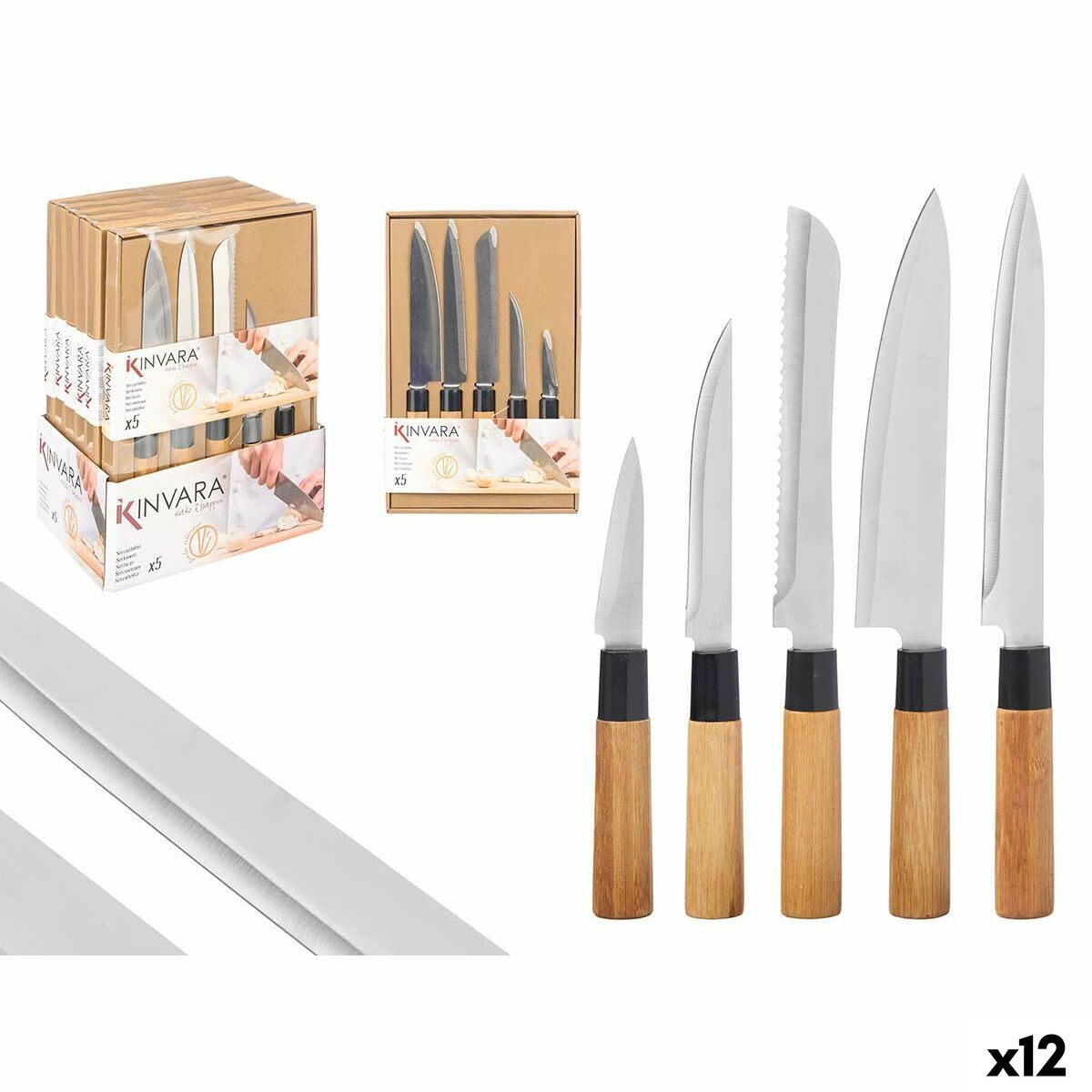 Set de Cuchillos Kinvara Marrón Metal Bambú (12 Unidades)