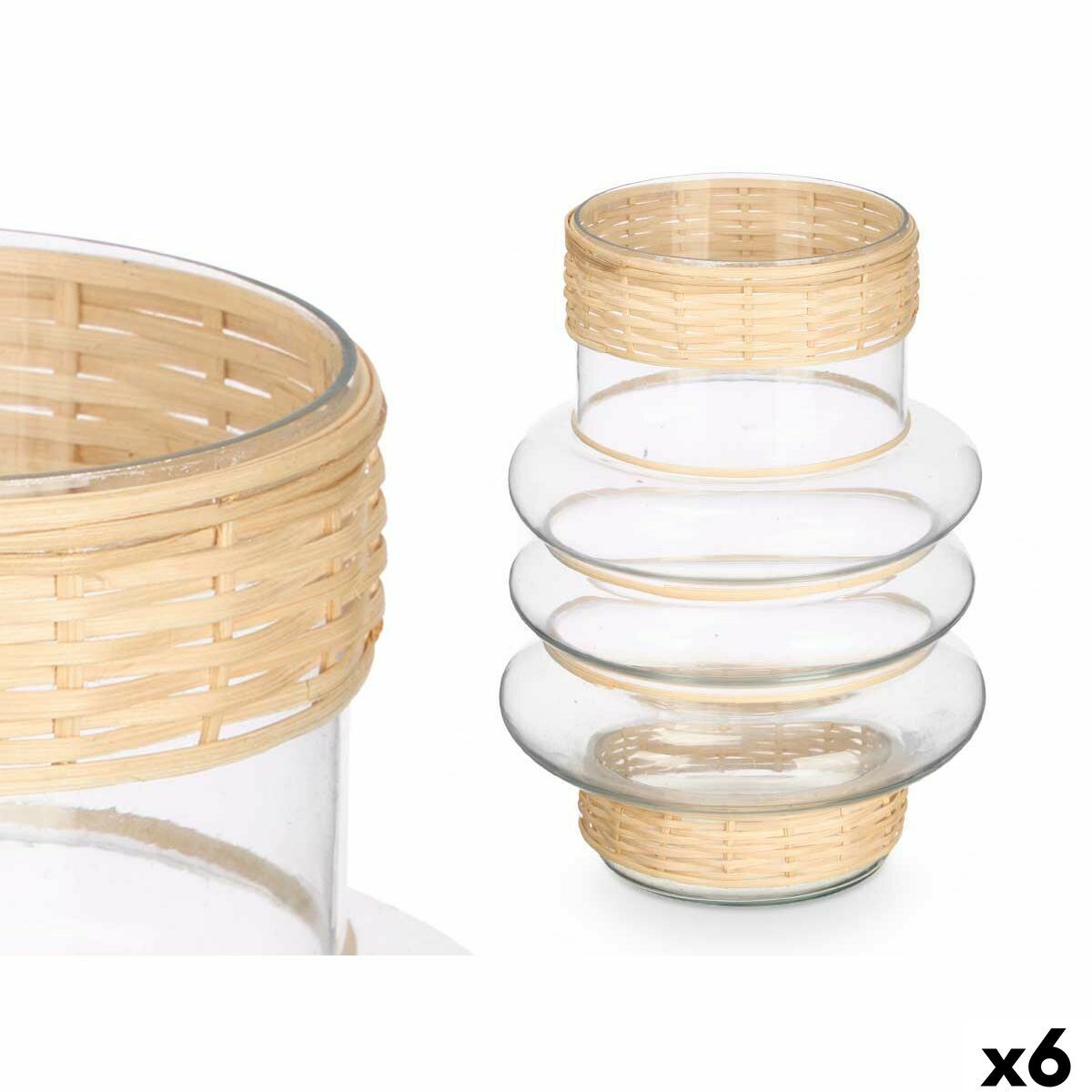 Portavelas Gift Decor Transparente Natural Vidrio Ratán 18 x 24 x 18 cm (6 Unidades)