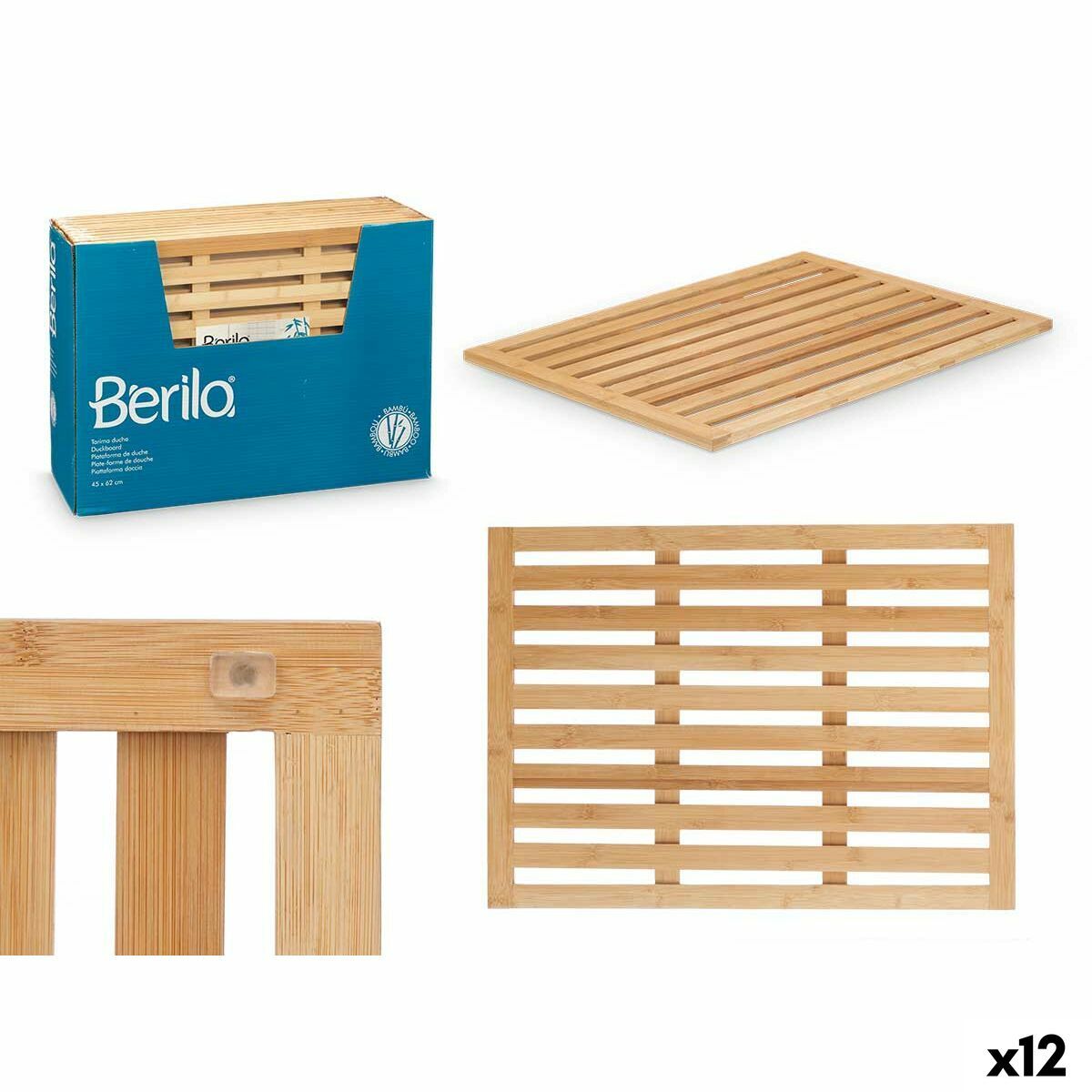 Alfombra de baño Berilo Natural Bambú 62 x 2 x 45 cm 45 x 62 x 62 cm (12 Unidades)