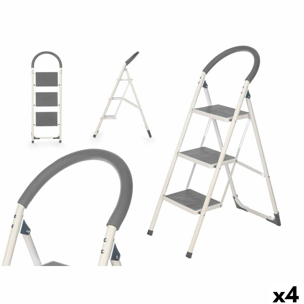 Escalera plegable de 3 peldaños Kipit Gris Acero 38 x 117 x 5 cm 35 x 117 x 5 cm (4 Unidades)