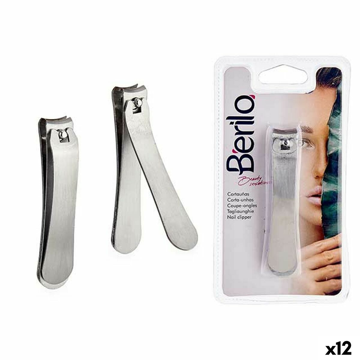 Cortauñas Berilo Plateado Metal (12 Unidades)