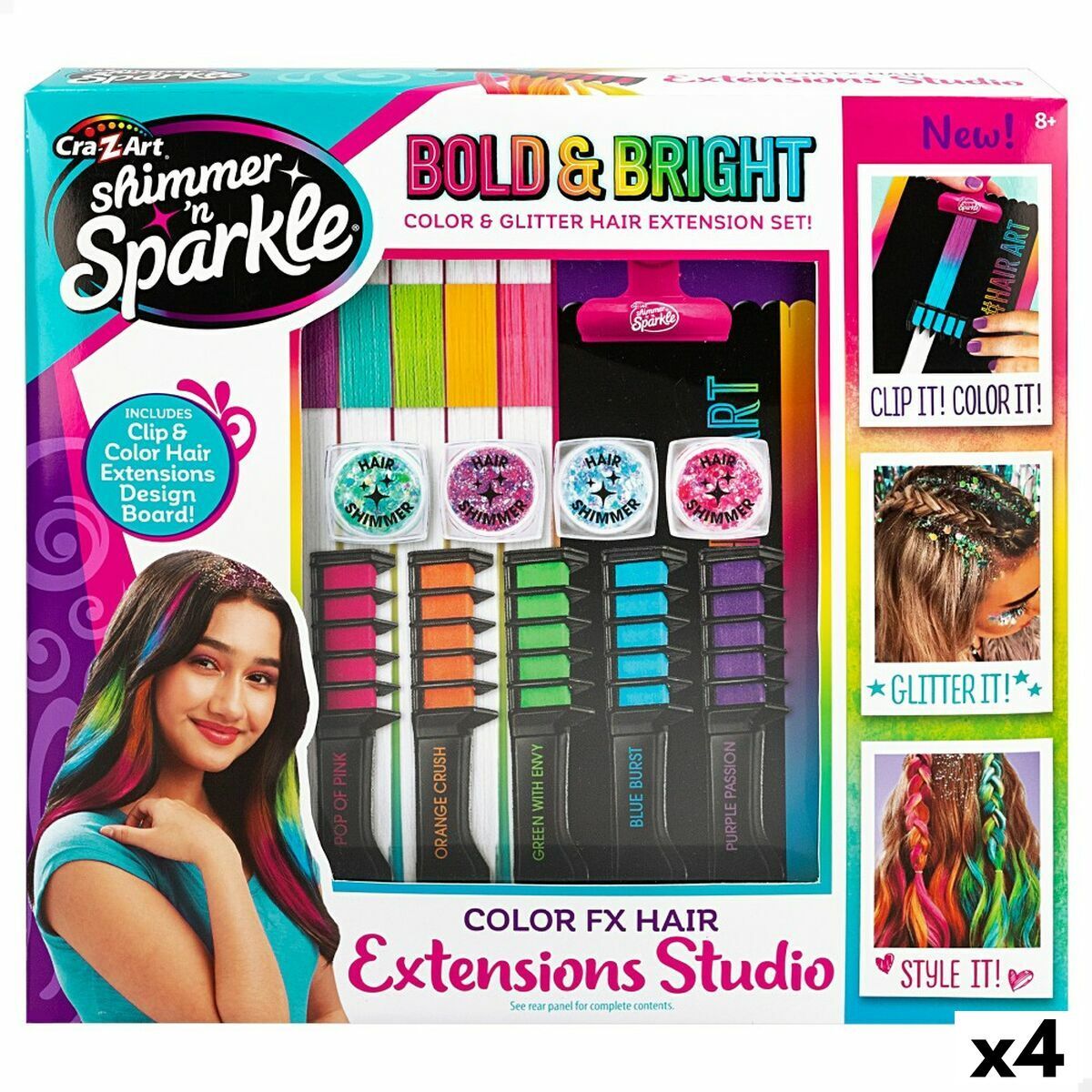 Set de Peluquería Cra-Z-Art 2,5 x 10 x 1,5 cm Extensiones para el Pelo 4 Unidades