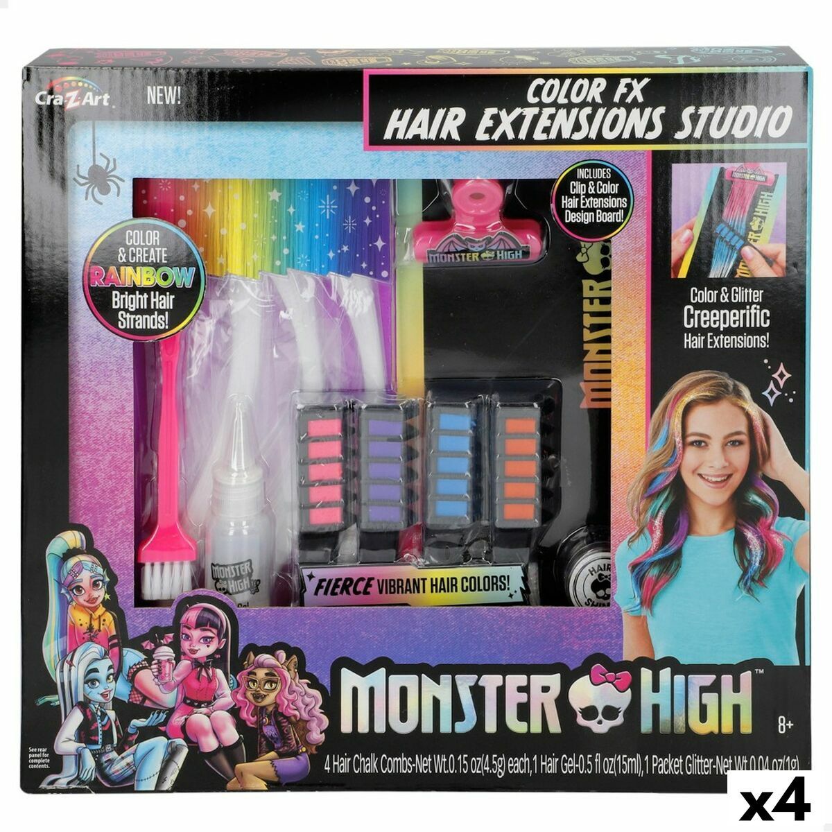 Set de Peluquería Monster High Extensiones para el Pelo 4 Unidades