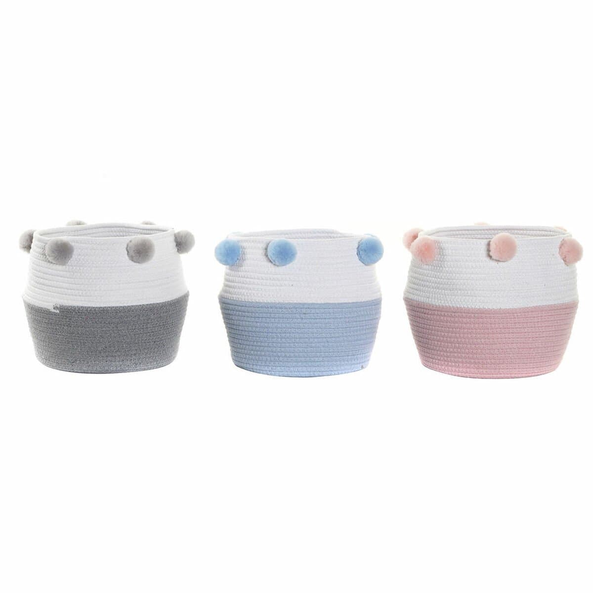 Juego de Cestas DKD Home Decor Pompones 30 x 30 x 26 cm Madera