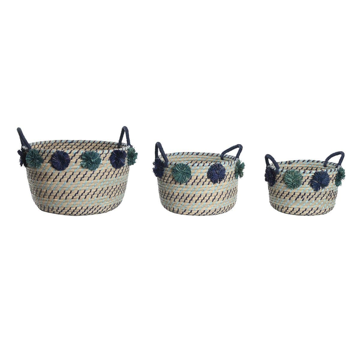 Juego de Cestas DKD Home Decor Polipropileno Pompones 46 x 44 x 34 cm