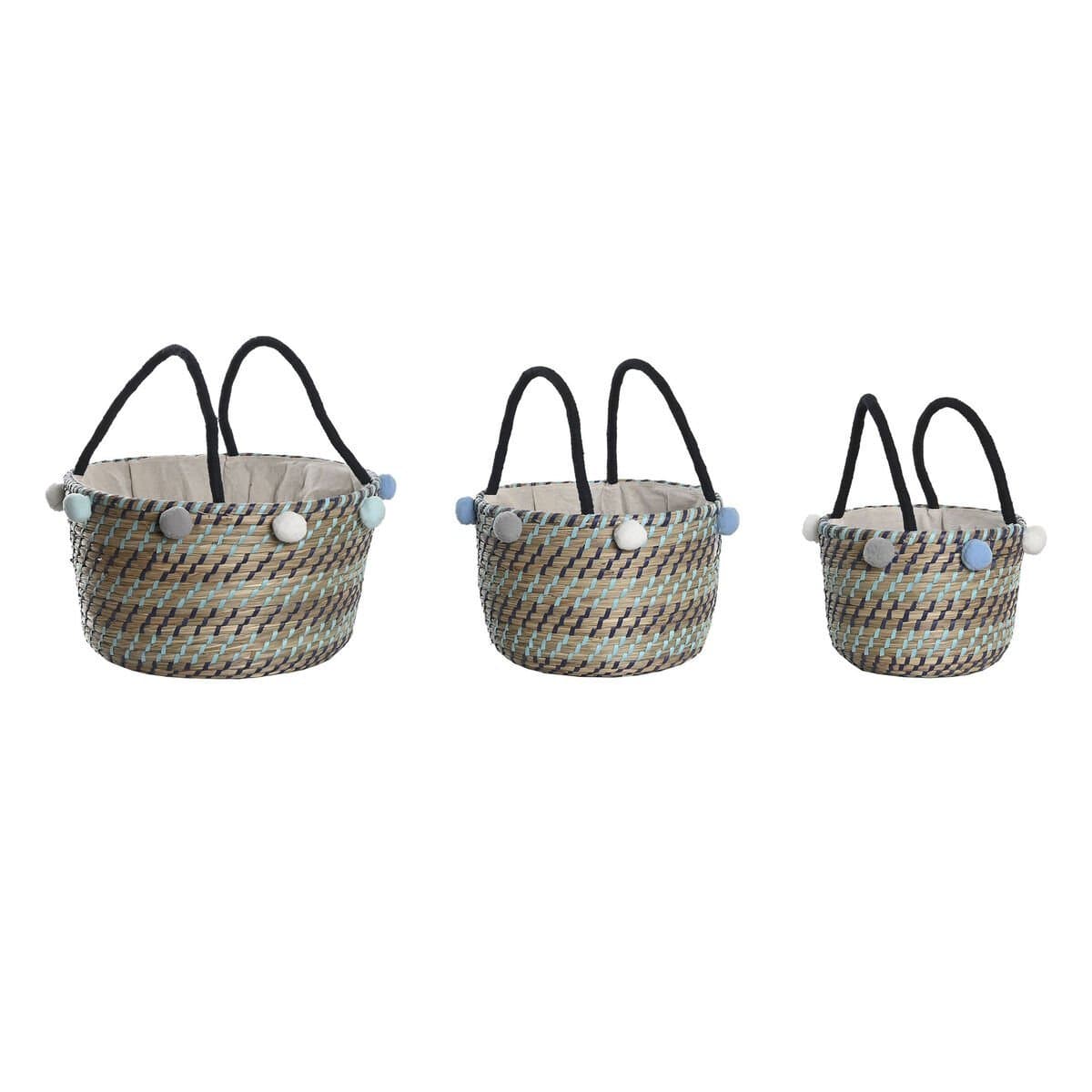Juego de Cestas DKD Home Decor Pompones 43 x 43 x 43 cm