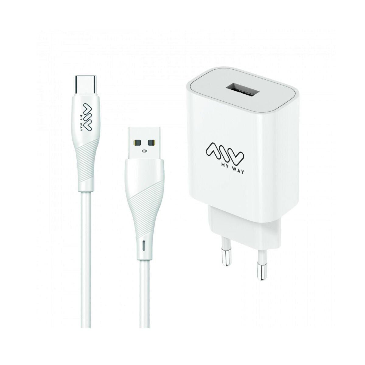 myway pack cargador de pared USB 15W + cable USB C 1,2m blanco